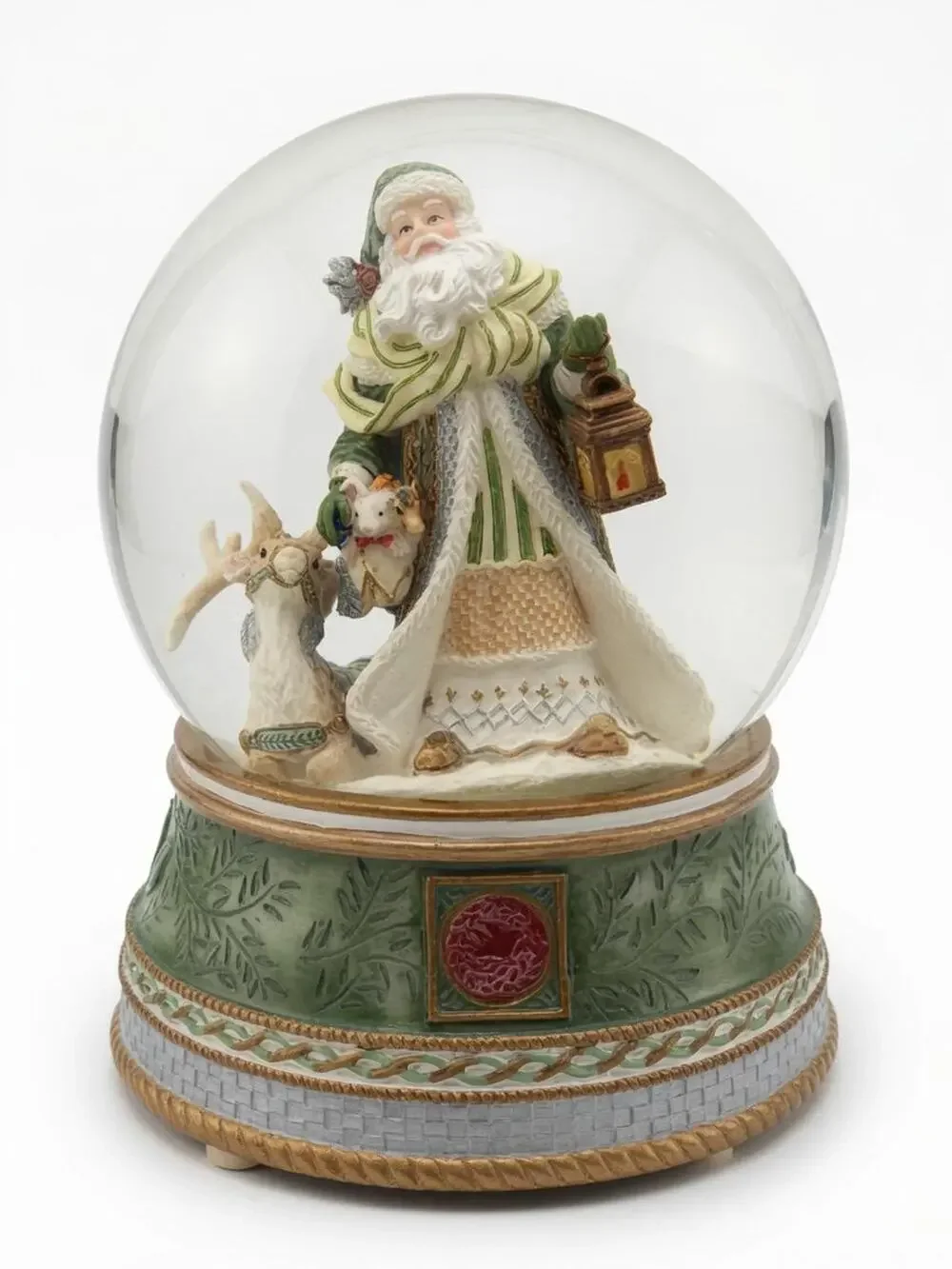 Vintage Fitz and Floyd Holiday Gregorian Santa Snowglobe Working Music Box